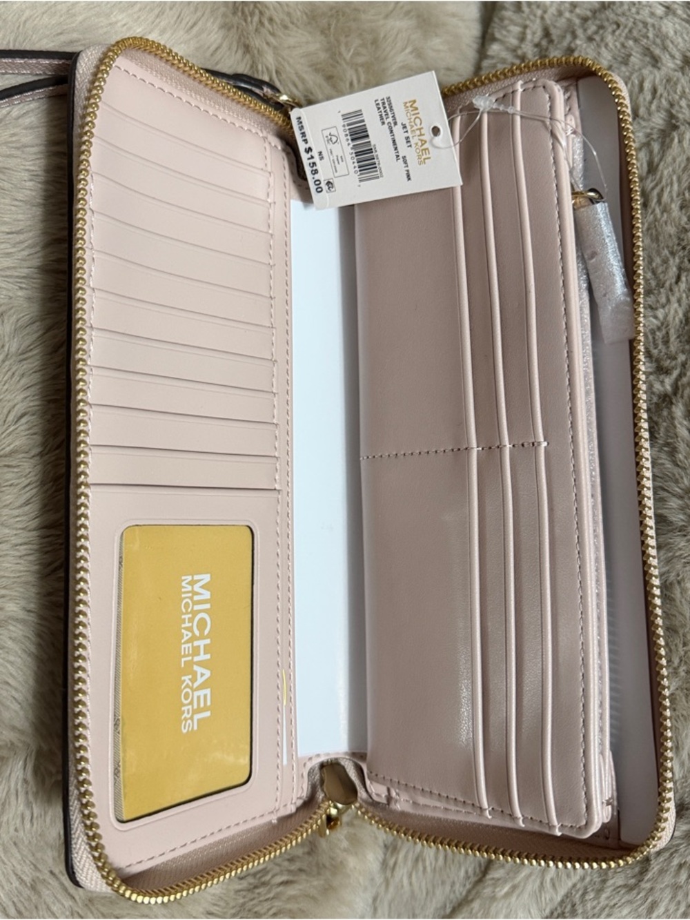 Michael Kors Pale Pink Saffiano Zip Wristlet Wallet with Gold Hardware - Picture 2 of 3